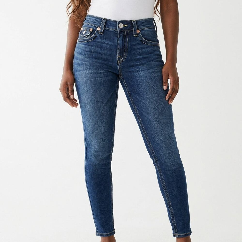 True Religion Jennie Curvy Blue Skinny Stretch Jeans Women Size 26